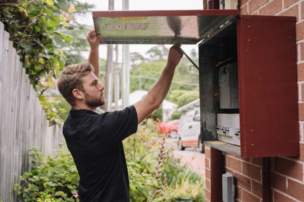 Electrician installing downlights in a Wollstonecraft home